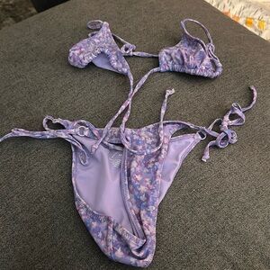 Pacsun Purple Floral Tie Front Swim Top AND Cheeky Tie Swim Bottoms